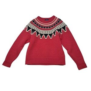 Vintage Woolrich Sweater Women's Large Red Fair Isle Wool Mohair Nordic Chunky